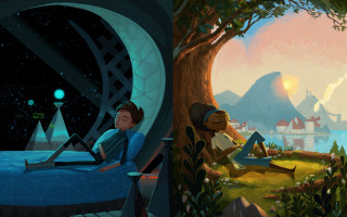 Man sitting tree painting magic - 2 d game art free wallpaper