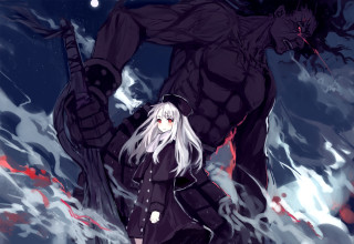 Long white haired demons night - a manga drawing free wallpaper for desktop