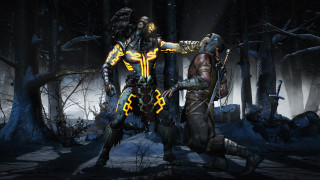 Man woman dark forest sword - their back free wallpaper