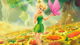 Tinkerbell pink butterfly sunflowers field - magical free wallpaper for desktop
