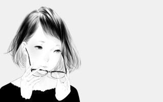 Woman glasses looking camera hand - glass free wallpaper