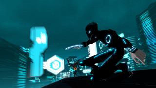 Futuristic man frisbee city night - neon free wallpaper