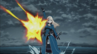 Woman blue coat flame explosion - explosion free wallpaper