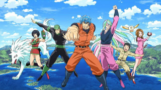 Anime characters blue sky clouds - their arm free wallpaper