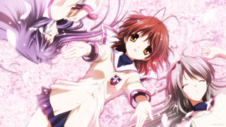 Anime girls purple hair pink - flower and swirls free wallpaper