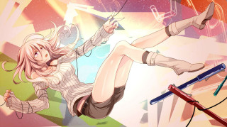 Girl flying hair scissors air - autodestructive art free wallpaper