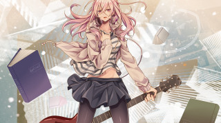 Pink hair girl guitar book - pink hair holding free wallpaper