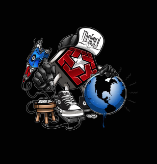 Black background globe skateboard person - anne stokes free wallpaper