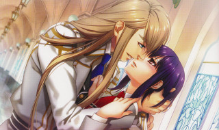 Anime couple kissing window clock - a window behind them free wallpaper