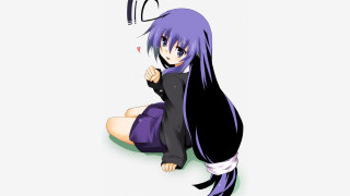 Girl purple hair sitting hand - her hip free wallpaper