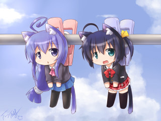 Anime girls clothesline clouds sky - a clothes line free wallpaper