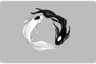 Black white drawing two fish - lostfish free wallpaper