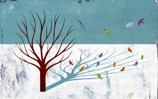Tree birds flying sky background - amir zand free wallpaper