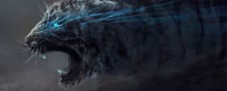 Tiger mouth open glowing blue - chris cold free wallpaper