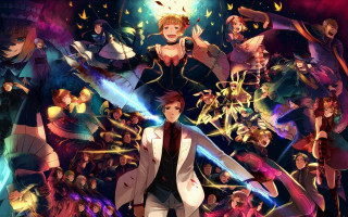 Anime characters crowd arms raionism - their hands in free wallpaper