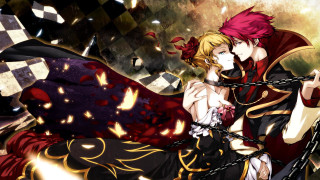 Anime couple sitting bed dirt - anime art free wallpaper