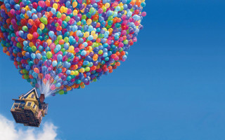 Floating house balloons in the 7 - the air above free wallpaper