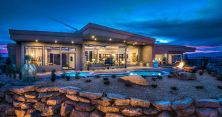 House pool fire pit night - modernism free wallpaper