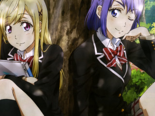Anime girls tree paper sitting - two anime girls sitting next free wallpaper