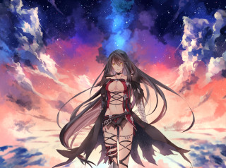 Woman long hair sword sky 2 - long hair and a sword free wallpaper