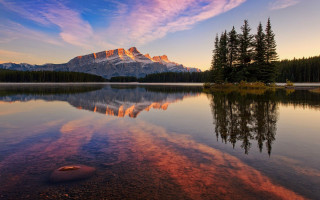 Mountain range lake sunset pink 2 - a matte painting free wallpaper