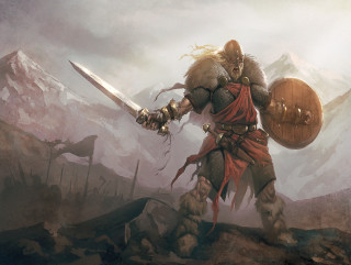 Man sword shield helmet warrior - his hand and a helmet free wallpaper