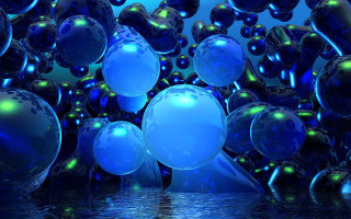 Blue balloons floating water reflections - abstract illusionism free wallpaper