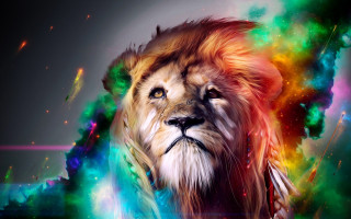 Lion colorful mane rainbow swirl 5 - psychedelic art free wallpaper