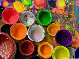 Paint cans colorful group middle - neofauvism free wallpaper