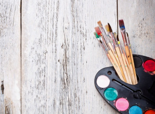 Palette paint brush white wooden - art free wallpaper