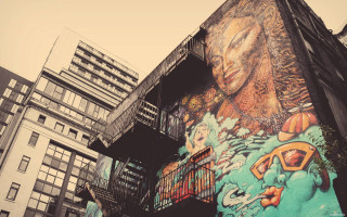 Building mural balcony graffiti cityscape - graffiti free wallpaper