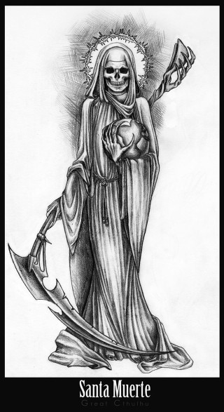 Skeleton holding knife skull drawing - a pencil sketch free wallpaper