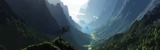 Mountain valley tree river nature 2 - a matte painting free wallpaper