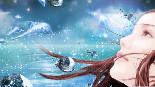 Girl long hair wind dolphins - the wind free wallpaper