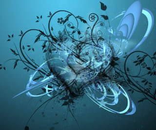 Blue flower swirls background butterfly - a computer free wallpaper