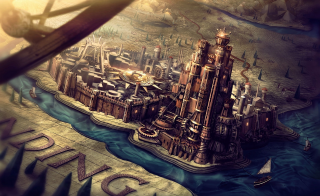 City river boat computer generated - the water below free wallpaper