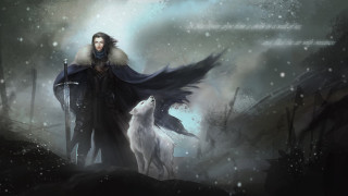 Man sword wolf snow sky - anato finnstark free wallpaper