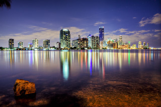 City skyline reflection water night - blue sky free wallpaper