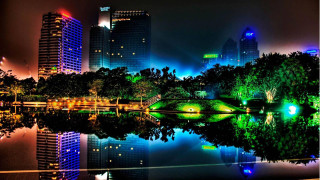 City lake night skyline reflection - a lake and trees free wallpaper