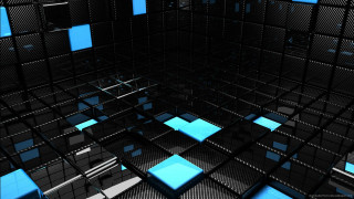Blue squares black wall blue - a blue light in the middle free wallpaper