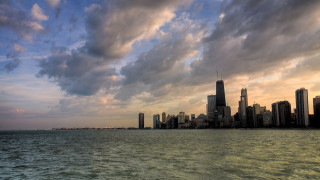 City skyline water cloudy sky 5 - a few cloud free wallpaper
