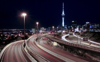 City skyline highway tower night - the road free wallpaper