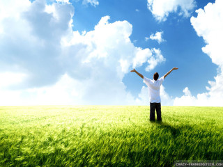 Man standing field arms outstretched - a man free wallpaper for desktop