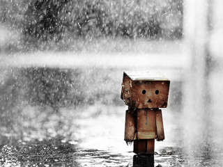 Little robot rain street umbrella - little free wallpaper