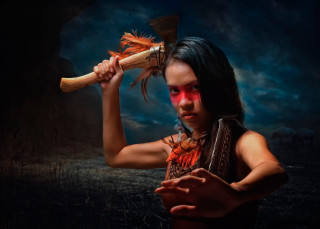 Girl red makeup wooden stick - a wooden stick free wallpaper
