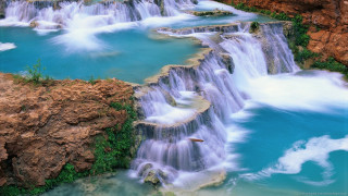 Waterfall bird flying river blue - blue water free wallpaper
