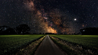 Road field night sky stars 2 - a matte painting free wallpaper