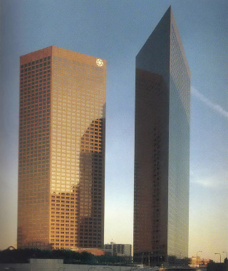 Tall buildings clock city river - free architecture wallpaper