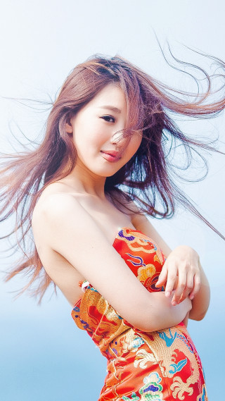 Colorful dress woman hair wind - byeon sangbyeok free wallpaper