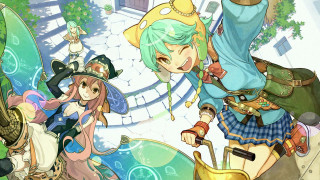 Anime characters street corner green - a yellow umbrella free wallpaper